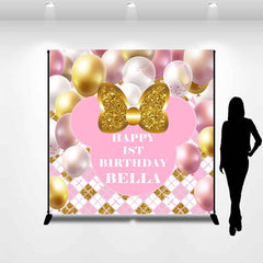 Lofaris Pink Balloon Mouse Custom Name 1st Birthday Backdrop