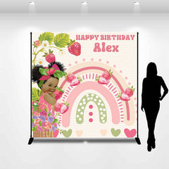 Lofaris Custom Name Rainbow Strawberry Birthday Backdrop