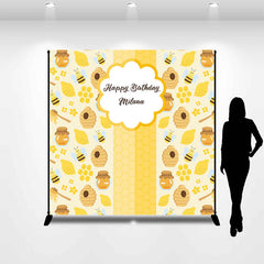 Lofaris Personalized Cute Honey Bees Yellow Birthday Backdrop