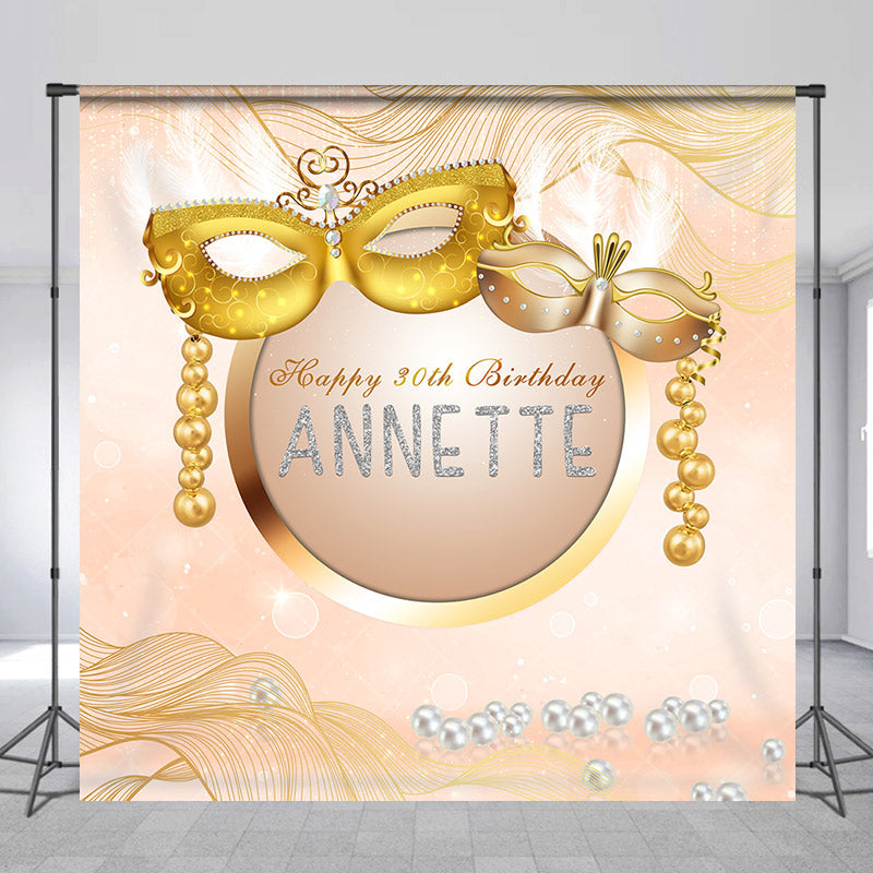 Lofaris Pearls Rose Gold Mask Custom 30th Birthday Backdrop