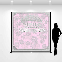 Lofaris Silver Frame Snowflake Pink Custom Baby Shower Backdrop