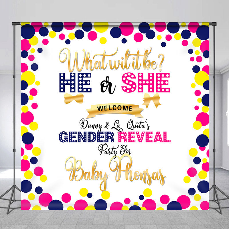 Lofaris Persoanlized Colored Dots Name Gender Reveal Backdrop