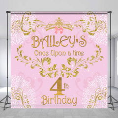 Lofaris Personalized Pink Pattern 4th Girl Birthday Backdrop