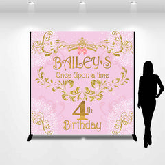 Lofaris Personalized Pink Pattern 4th Girl Birthday Backdrop