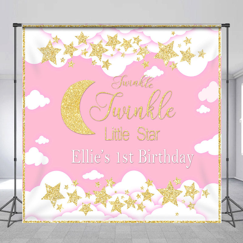 Lofaris Personalized Cloud Pink Sky 1st Birthday Backdrop