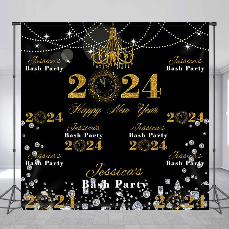 Customized Name 2024 Repeat Happy New Year Backdrop Lofaris