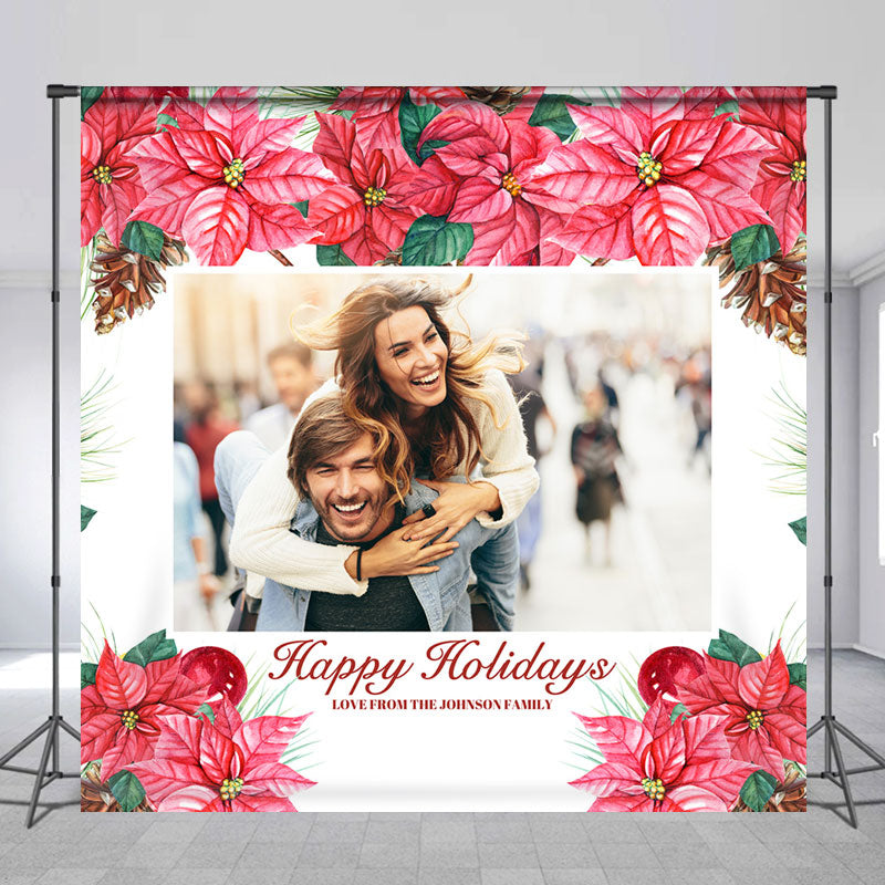 Lofaris Customized Photo Red Flower Happy Holiday Backdrop