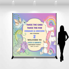 Lofaris Custom Name Dinosaur Unicorn 2nd Birthday Backdrop