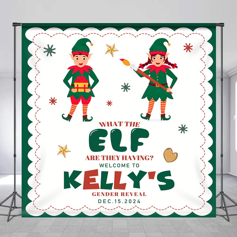 Lofaris Customized Name Green Elf Gender Reveal Backdrop