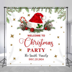 Lofaris Custom Name Red Xmas Hat Party Christmas Backdrop