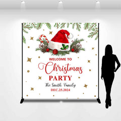 Lofaris Custom Name Red Xmas Hat Party Christmas Backdrop