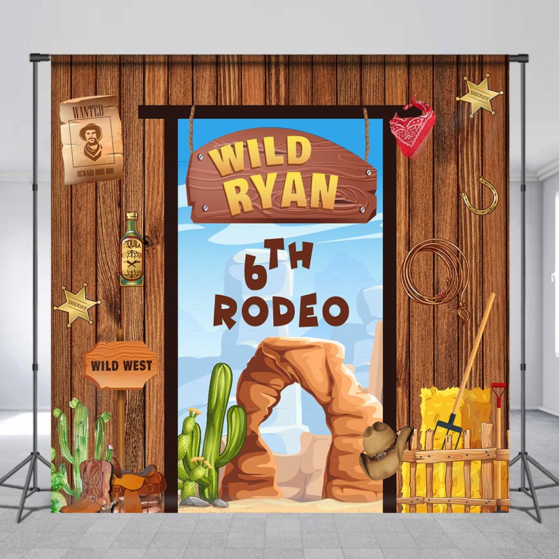 Lofaris Custom Name Wood 6th Rodeo Birthday Backdrop For Boy