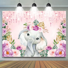 Lofaris Pink Floral Elephant Themed Baby Shower Backdrop