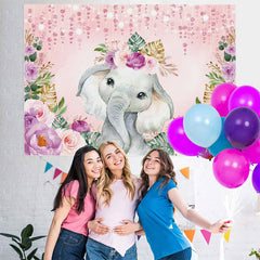 Lofaris Pink Floral Elephant Themed Baby Shower Backdrop