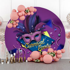 Lofaris Circle Purple Feather Mask Carnival Party Backdrop