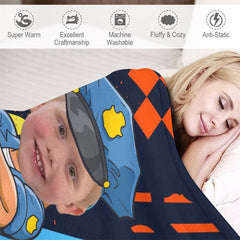 Lofaris Personalized Photo Cartoon Hug Policeman Boy Blanket