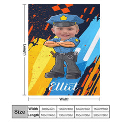 Lofaris Personalized Photo Cartoon Hug Policeman Boy Blanket