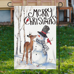 Lofaris Snowy Snowman Deer Tree Merry Christmas Garden Flag