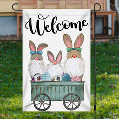 Lofaris Welcome Cartoon Rabbit Eggs Christmas Garden Flag