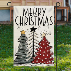 Lofaris Cartoon Xmas Tree Burlap Merry Christmas Garden Flag