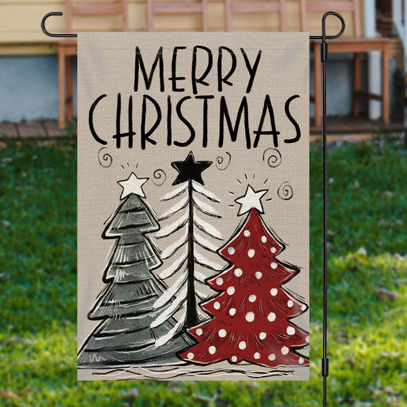 Lofaris Line Xmas Tree Burlap Merry Christmas Garden Flag