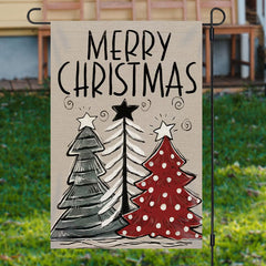 Lofaris Line Xmas Tree Burlap Merry Christmas Garden Flag