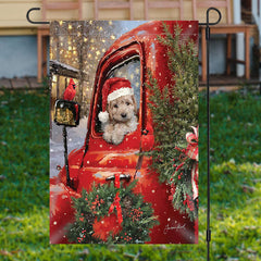 Lofaris Red Truck Dog Plants Snowy Christmas Garden Flag