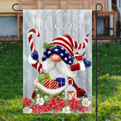 Lofaris America Flag Santa Gifts Snowy Christmas Garden