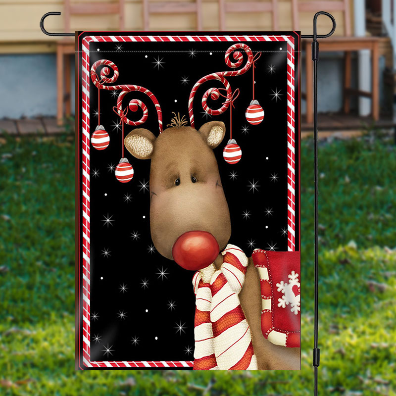 Lofaris Lovely Elk Bauble Black Snow Christmas Garden Flag