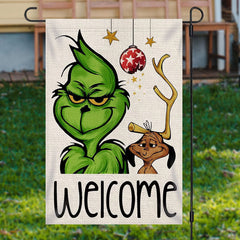 Lofaris Welcome Grinch Dog Bauble Christmas Garden Flag