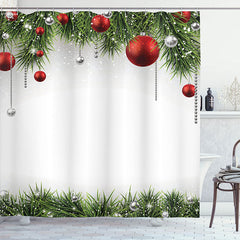 Lofaris White Green Plant Bauble Christmas Shower Curtain