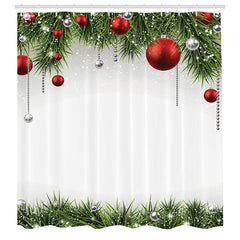 Lofaris White Green Plant Bauble Christmas Shower Curtain