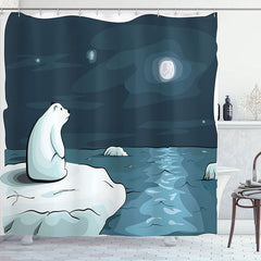 Lofaris Polar Bear Ice Surface Moon Bathroom Shower Curtain