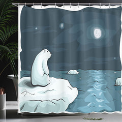 Lofaris Polar Bear Ice Surface Moon Bathroom Shower Curtain