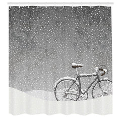 Lofaris Heavy Snow Grey Bicycle Bathroom Shower Curtain