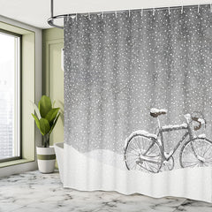 Lofaris Heavy Snow Grey Bicycle Bathroom Shower Curtain