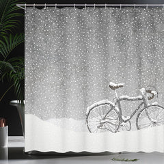 Lofaris Heavy Snow Grey Bicycle Bathroom Shower Curtain