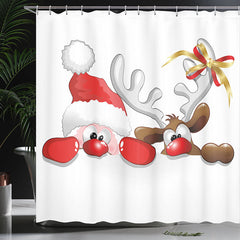 Lofaris Santa And Reindeer White Christmas Shower Curtain