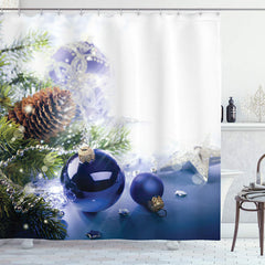 Lofaris Blue Bauble Green Plant Christmas Shower Curtain