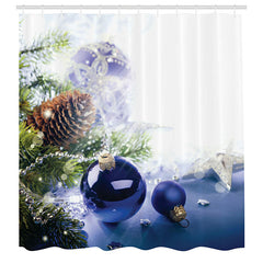 Lofaris Blue Bauble Green Plant Christmas Shower Curtain