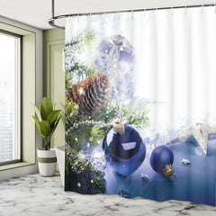 Lofaris Blue Bauble Green Plant Christmas Shower Curtain