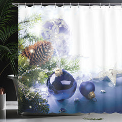 Lofaris Blue Bauble Green Plant Christmas Shower Curtain