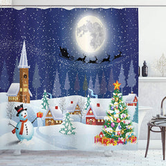 Lofaris Snowy Snowflake Christmas Tree Monn Shower Curtain