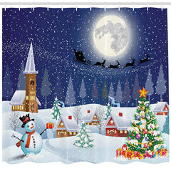 Lofaris Snowy Snowflake Christmas Tree Monn Shower Curtain