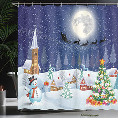 Lofaris Snowy Snowflake Christmas Tree Monn Shower Curtain