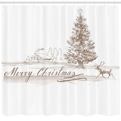 Lofaris Sketch Xmas Tree Reindeer Christmas Shower Curtain