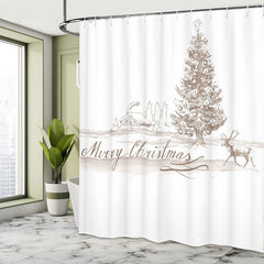 Lofaris Sketch Xmas Tree Reindeer Christmas Shower Curtain