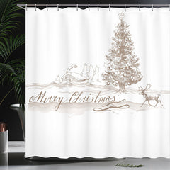 Lofaris Sketch Xmas Tree Reindeer Christmas Shower Curtain