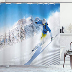 Lofaris Skiing People Snowy Mountain Blue Sky Shower Curtain