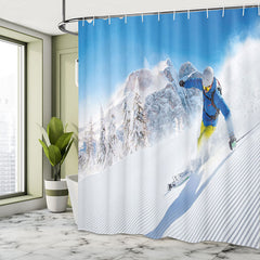 Lofaris Skiing People Snowy Mountain Blue Sky Shower Curtain